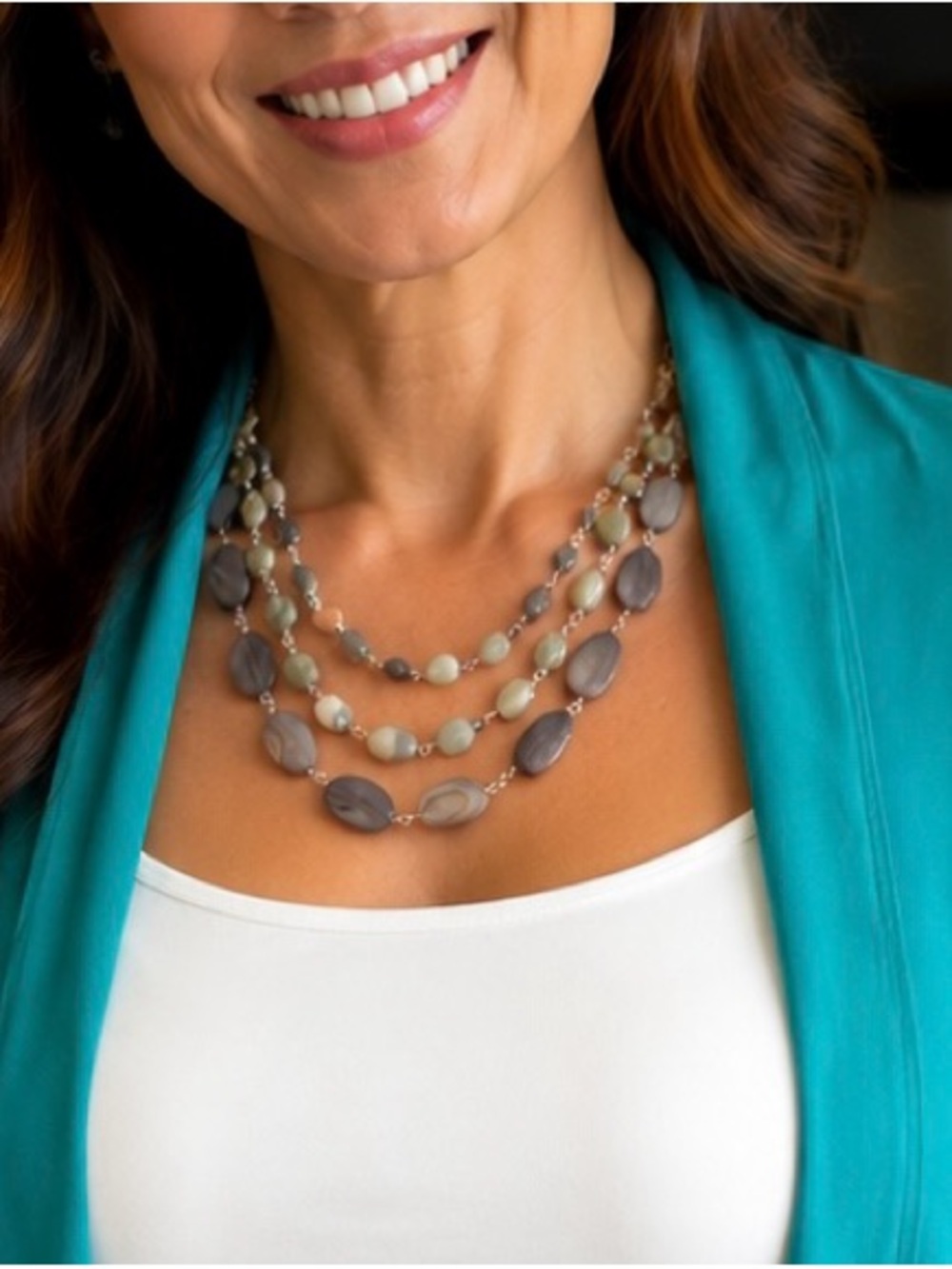 Stone Agate and Sea Stones Three-Strand Necklace - Women Jewelry
